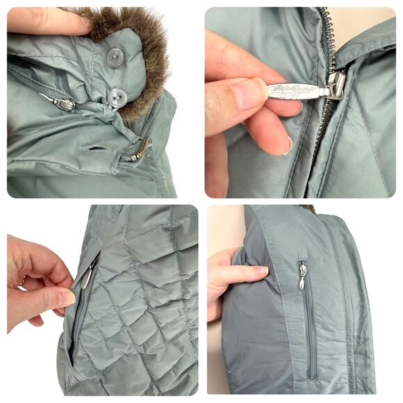 Eddie Bauer Quilted Vest Women's XL Goose Down Removable Faux Fur Collar Pockets - Picture 6 of 15
